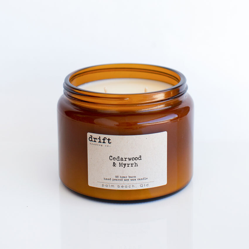 Cedarwood & Myrrh Extra Large Amber Candle Drift Trading Co