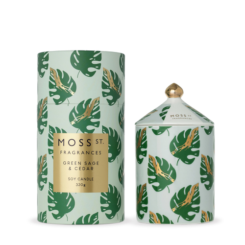Green Sage & Cedar - Large Ceramic Candle